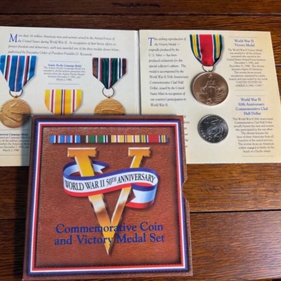 World War II 50th Anniversary Commemorative Coin and Victory Medal Set - Picture 3 of 4